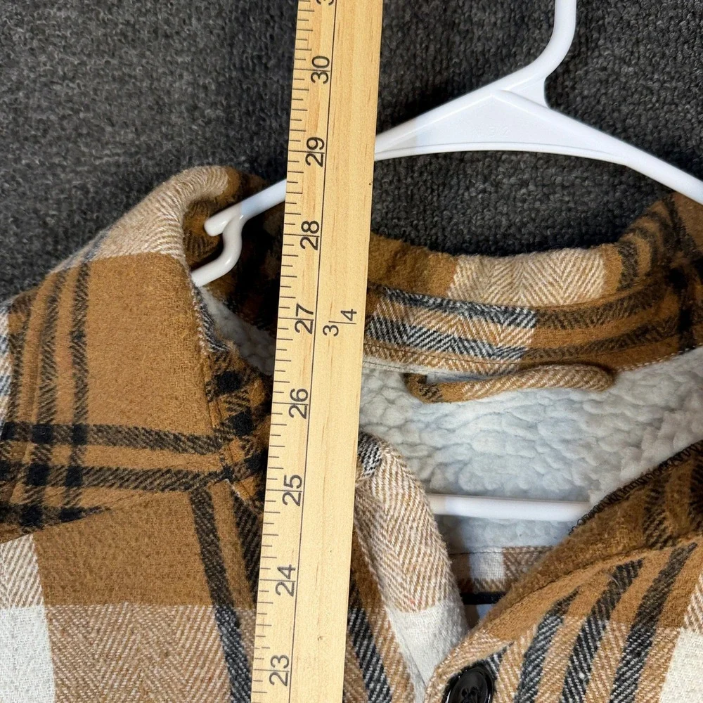 Windfit Sherpa Lined Flannel Shirt Jacket Mens Large Tan Plaid Button Up Shacket